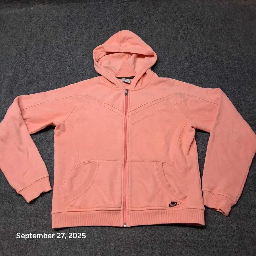 Nike Full Zip Hoodie Sweatshirt Womens Teen Size XL 16-18 Pink Full Zip
